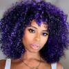 YEAME Curly Wigs for Black Women - Purple Mixed Blue Synthetic Afro Curly Wigs with Bangs, 15" Length, 21.5"-22" Cap Size view 1