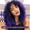 YEAME Curly Wigs for Black Women - Purple Mixed Blue Synthetic Afro Curly Wigs with Bangs, 15" Length, 21.5"-22" Cap Size view 3