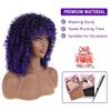 YEAME Curly Wigs for Black Women - Purple Mixed Blue Synthetic Afro Curly Wigs with Bangs, 15" Length, 21.5"-22" Cap Size view 4