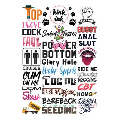 Kink Ink - 26 x Male Gay Cuck Pride LGBTQ+ Temporary Tattoo Sexy Kinky Sticker