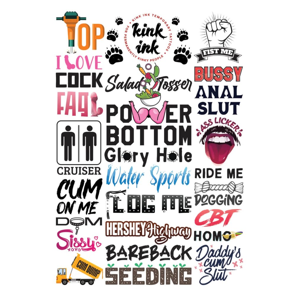 Kink Ink - 26 x Male Gay Cuck Pride LGBTQ+ Temporary Tattoo Sexy Kinky Sticker