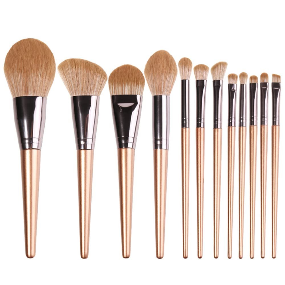 12 Pieces Makeup Brush Set Plastic Handle Premium Professional Loose Powder Brush Cosmetics Brushes Kit Soft Fiber Hair Pink Envelope Bag Available For Beginners (12 sets of brushes + pink sling bag)