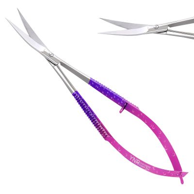 Facial Hair Scissors-Eyebrow Trimmer-Grooming Scissors for Eyebrow Shaping, Ear, Nose, Nostril Hair & Moustache (Pink/Purple Curved)