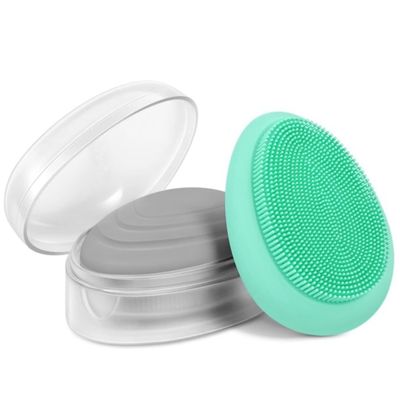 2 PCS Soft Silicone Face Cleansing Massaging Scrubber Brush with Storage Case, Grey Green