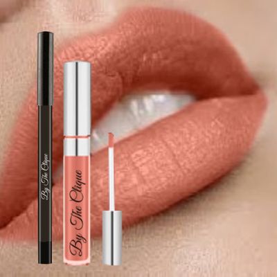 By The Clique Premium Matte Liquid Lipstick and Liner Set | Sun Kissed | Soft Peach Tinted Nude | Long Lasting Ultra Wear | Perfect Texture | Cruelty-Free | Vegan | Gluten Free