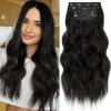 KooKaStyle Clip in Synthetic Hair Extensions Long Wavy 4PCS Thick Hairpieces Brunette Brown Fiber Double Weft Natural Hair Extensions 16 Inch for Women view 1