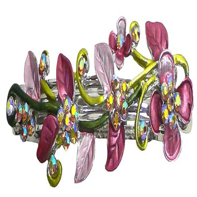 JCGY Crystal Metal Barrette Sprig of Leaves and Flower Barrette YY86800-8rosePink