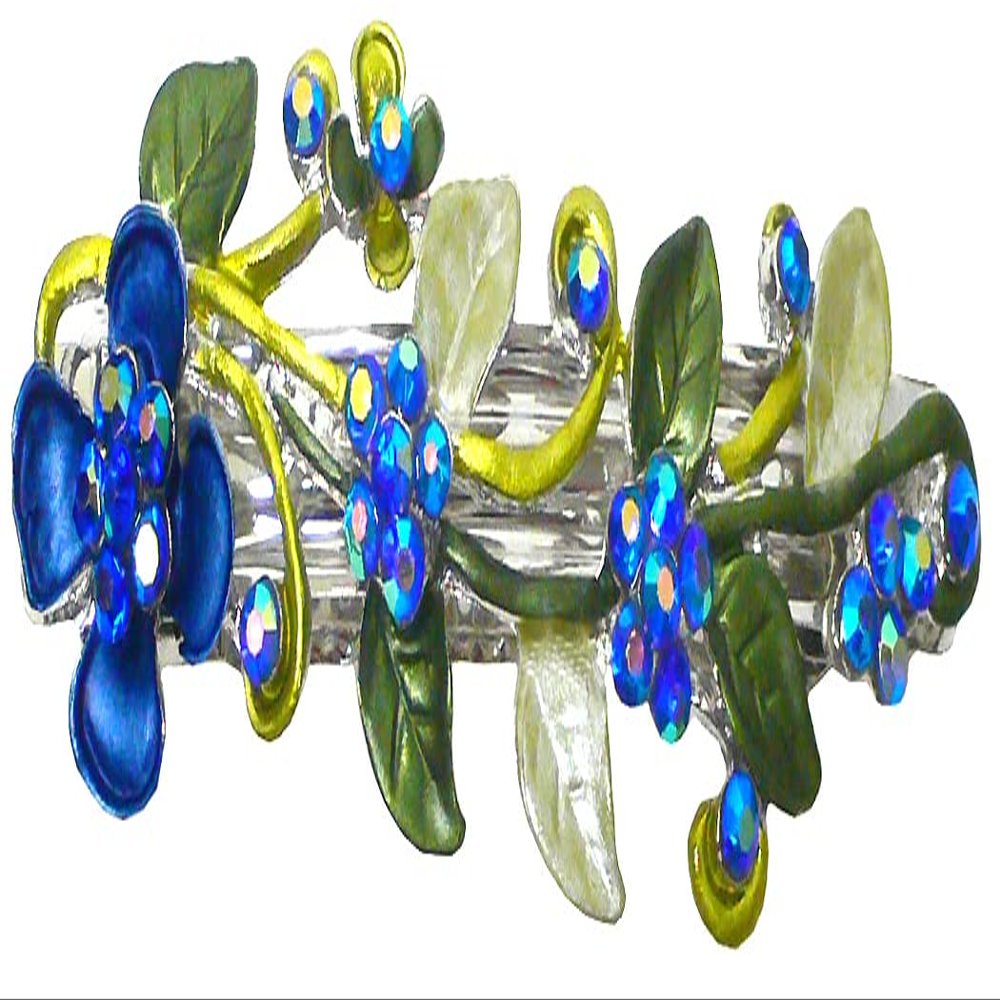 JCGY Crystal Metal Barrette Sprig of Leaves and Flower Barrette YY86800-8blue