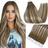 Full Shine Blonde Hair Extensions Tape Ins Color 6/60/6 Real Tape In Extensions Balayage Remy Hair Tape Ins Human Hair Extensions 20Pcs 50G Tape in Extensions Straight Soft Hair for Women 14 Inch view 1