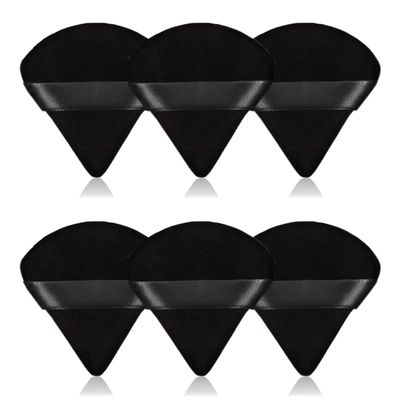 6Pcs Triangle Powder Puff,Soft Velour Face Makeup Sponge Powder Puffs,Loose Powder Cosmetic Foundation Mineral Powder Wet Dry-Black