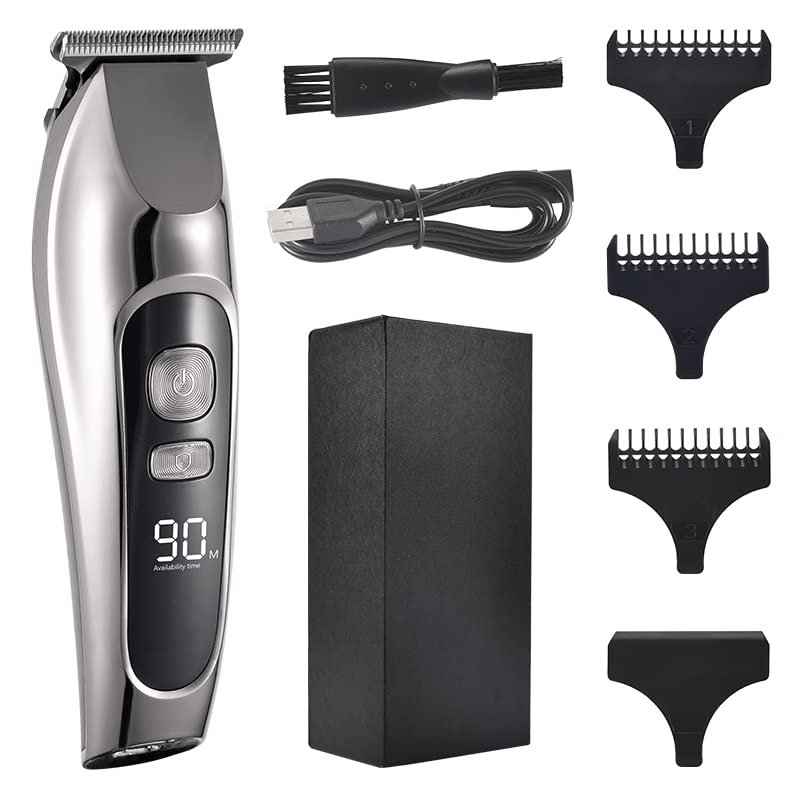 Professional Hair Clippers for Men, Professional Hair Clipper Men's Barber Beard Trimmer Rechargeable Hair Cutting Machine Ceramic Blade Low Noise Adult Kid Haircut (Color : Silver with Box)