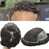 Toupee for Men Hair Replacement System Swiss Lace Mens toupee Front Bleached Knot Natural Hairline Men Hair Unit 100% Human Hair Gray Brown Black Blonde Men Hair Piece (7"X9", #1B05 Off Black+5% Gray-120% Medium Light to Medium Density) view 1