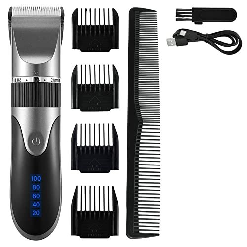 Professional Hair Clippers for Men, Professional Hair Clipper Men's Barber Beard Trimmer Rechargeable Hair Cutting Machine Ceramic Blade Low Noise Adult Kid Haircut (Color : Gray)