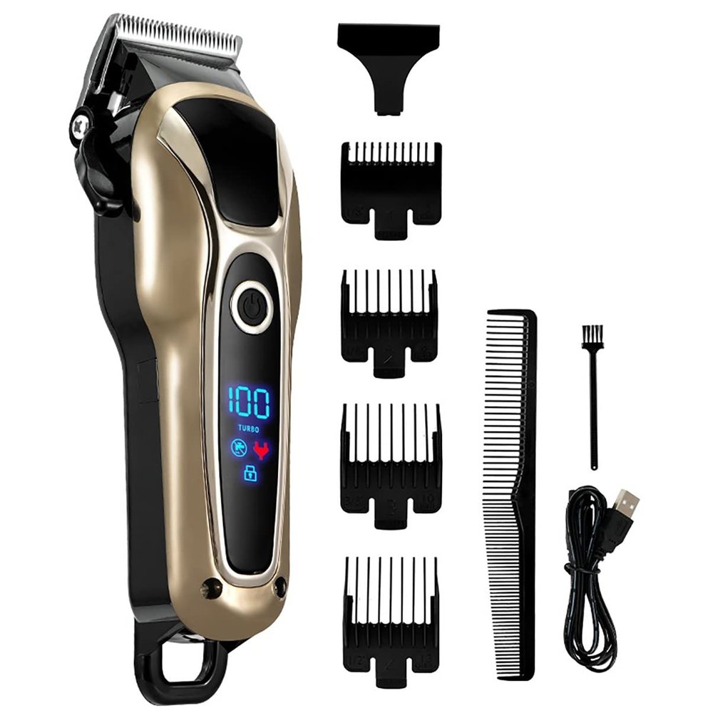 Professional Hair Clippers for Men, Hair Trimmer Electric Hair Clipper Professional Shaver Beard Barber 0mm Men Hair Cutting Machine For Men Haircut Style (Color : Golden with Box)
