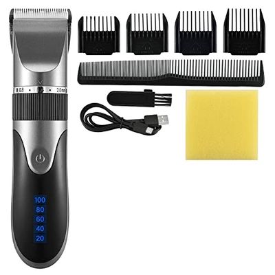Professional Hair Clippers for Men, Professional Hair Clipper Men's Barber Beard Trimmer Rechargeable Hair Cutting Machine Ceramic Blade Low Noise Adult Kid Haircut (Color : Gray With Box)