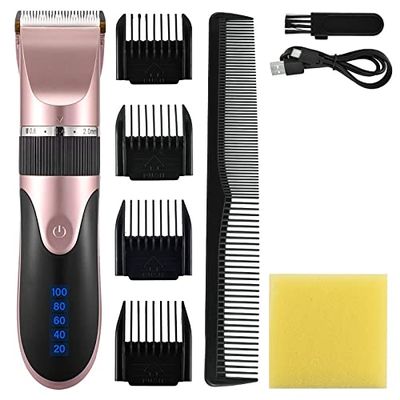 Professional Hair Clippers for Men, Professional Hair Clipper Men's Barber Beard Trimmer Rechargeable Hair Cutting Machine Ceramic Blade Low Noise Adult Kid Haircut (Color : Pink)