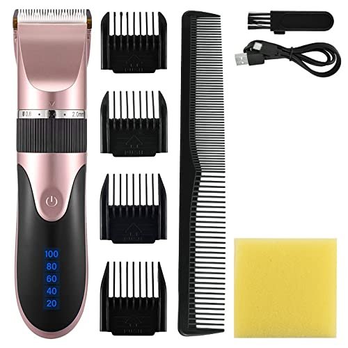 Professional Hair Clippers for Men, Professional Hair Clipper Men's Barber Beard Trimmer Rechargeable Hair Cutting Machine Ceramic Blade Low Noise Adult Kid Haircut (Color : Pink)