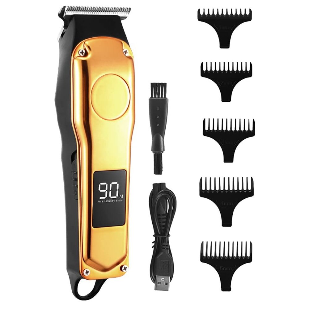 Professional Hair Clippers for Men, Electric Hair Clipper Hair Trimmer For Men Rechargeable Electric Shaver Beard Barber Hair Cutting Machine For Men Hair Cut (Color : Golden-LCD-with Box)