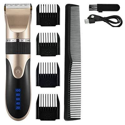 Professional Hair Clippers for Men, Professional Hair Clipper Men's Barber Beard Trimmer Rechargeable Hair Cutting Machine Ceramic Blade Low Noise Adult Kid Haircut (Color : Glod)