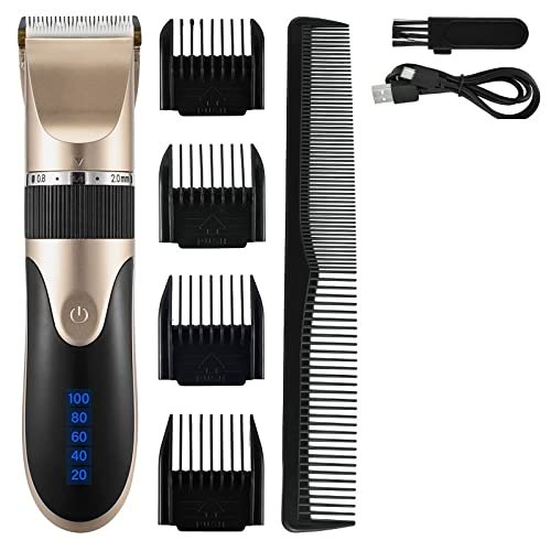 Professional Hair Clippers for Men, Professional Hair Clipper Men's Barber Beard Trimmer Rechargeable Hair Cutting Machine Ceramic Blade Low Noise Adult Kid Haircut (Color : Glod)