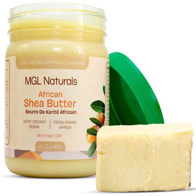 MGL Naturals Raw African Shea Butter Ivory 16oz, 100% Pure, and Unrefined. Nourish and moisturize hair and skin. Use alone or DIY recipes. From Ghana, West Africa. 16oz Jar