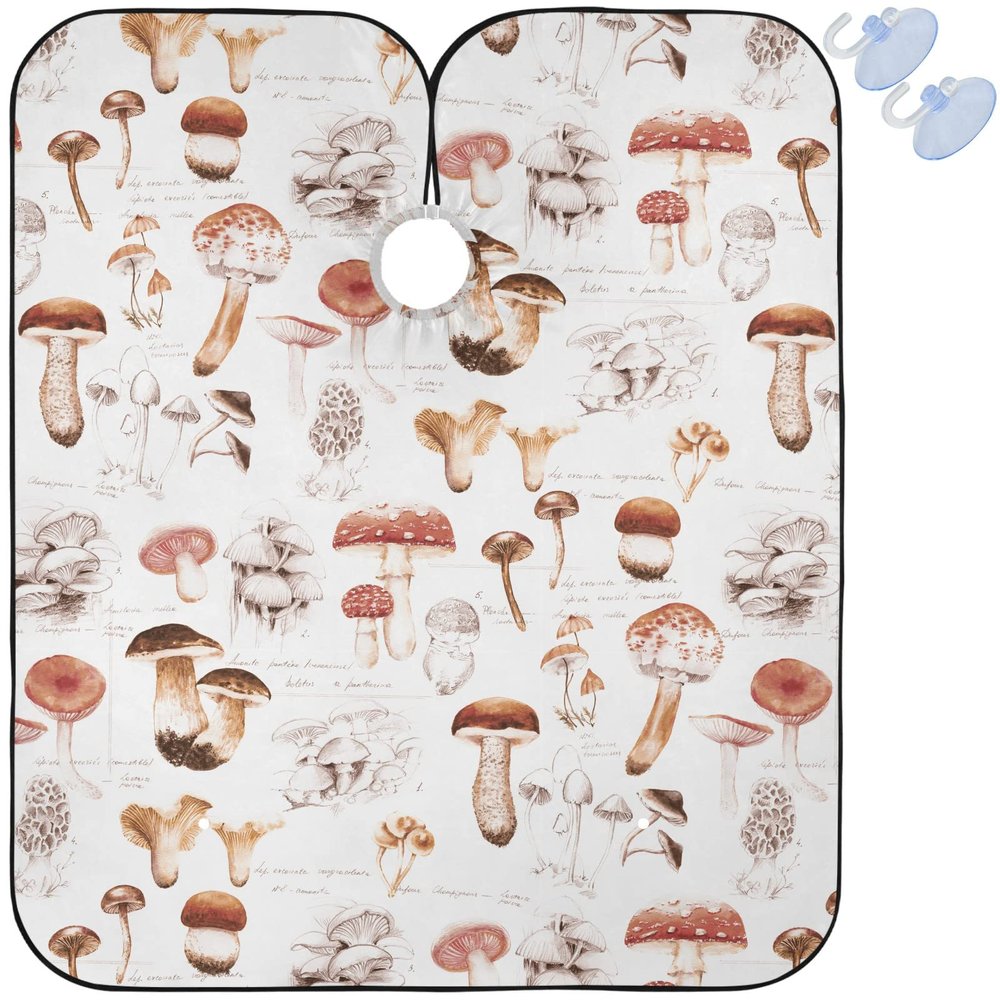 visesunny Barber Cape Hand Drawn Mushroom Polyester Hair Cutting Salon Cape Apron Anti-Static Haircut Water-Resistant Shaving Cloth Beard Shaving Bib Hairdressing Cape