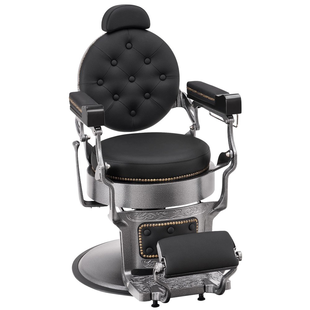 BarberPub Vintage Barber Chair Heavy Duty Metal Frame All Purpose Hydraulic Recline Salon Beauty Spa Chair Styling Equipment 9207 (Grey)