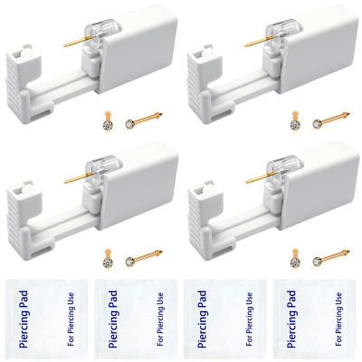 4 Pack Nose Piercing Kit, SLVIEKAE Disposable Safe Sterile Piercing Gun, Self Nose Piercing Unit For, Nose Stud Piercing Kit Tool (Gold)