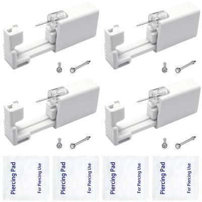 SLVIEKAE 4 Pack Nose Piercing Kit, Disposable Safe Sterile Nostril Perforated Gun, Self Nose Piercings Unit, Nostril Stud Puncture KitsTool (Silver)