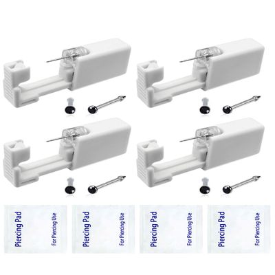 SLVIEKAE 4 Pack Nose Piercing Kit, Disposable Safe Sterile Piercing Gun, Self Nose Piercing Unit For, Nose Stud Piercing Kit Tool (Black)