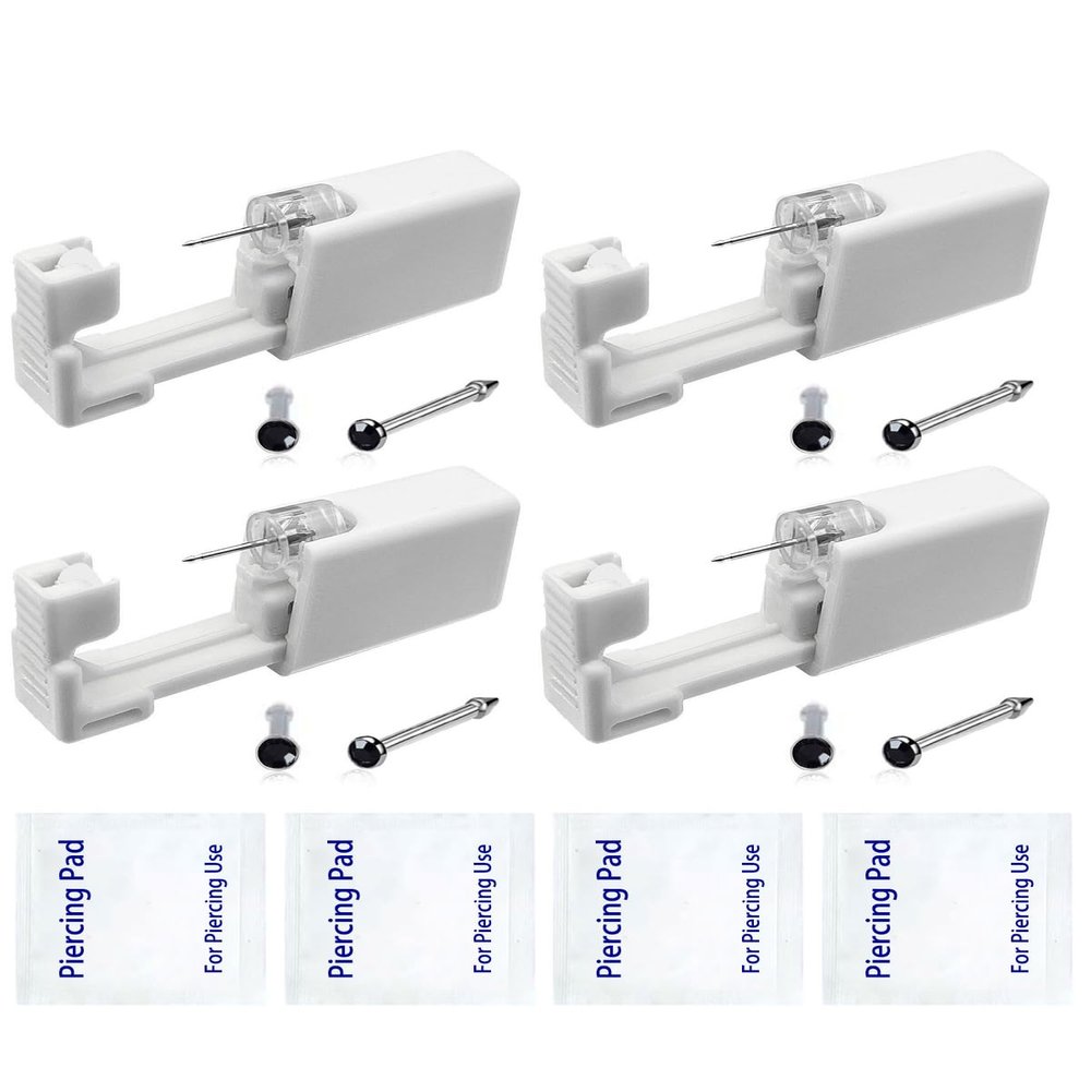 SLVIEKAE 4 Pack Nose Piercing Kit, Disposable Safe Sterile Piercing Gun, Self Nose Piercing Unit For, Nose Stud Piercing Kit Tool (Black)