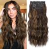 KooKaStyle Clip in Synthetic Hair Extensions Long Wavy 4PCS Thick Hairpieces Balayage Dark Brown to Chestnut Fiber Double Weft Natural Hair Extensions 16 Inch for Women view 1