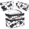 FITINI 3 Pieces Makeup Bags Double Layer Travel Large White Cows Cosmetic Cases Organizer Toiletry Bags Waterproof Small Zipper Pouch for Women Makeup Brush Storage Bag view 1
