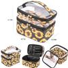 FITINI 3 Pieces Sunflower Makeup Bags Double Layer Travel Large Cosmetic Cases Organizer Toiletry Bags Waterproof Small Zipper Pouch for Women Makeup Brush Storage Bag view 2