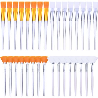 32 Pcs Face Mask Fan Brush Applicator Set Soft Fan Brush Flat Head Facial Esthetician Mask Cosmetic Makeup Tools for Eyelash Extension Peel Mud Clay face Cream(Brown)