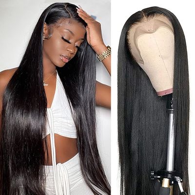 GIESWY Lace Front Wigs Human Hair Straight 13x4 HD Transparent Lace Frontal Wigs with Baby Hair 160% Density Brazilian Virgin Lace Front Wigs Human Hair Pre Plucked Bleached Knots 24 Inch