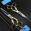 Professional Hair Cutting Shears, Professional Japan 440c 6 inch Retro gold hair cutting scissors haircut thinning barber haircutting shears Hairdresser scissors (Color : Set) view 4