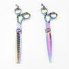 Professional Hair Cutting Shears, Professional 7 inch Rainbow Damascus Upscale scissor hair cutting scissors thinning barber haircut shears Hairdressing scissors (Color : Set) view 4