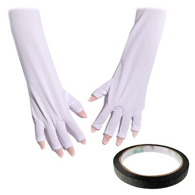 Anti UV Gloves Black Tape Set White Fingerless UV Shield Gloves Gel Manicure Gloves for Manicure Hand Skin Protection Short