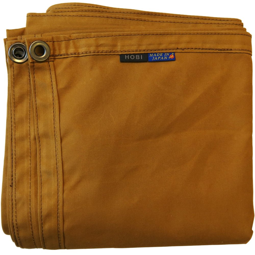 HOBI Canvas Tarp 4L 6.6'6.6, [Made in Japan] 8 Oz. 22 Mil Thick Water Resistant Paraffin Coating Big Grommet4 [RoughTough] Very Light Weight Heavy Duty Camel Tan Third Survive TARP