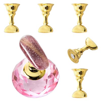 Acrylic Nail Practice Stand Magnetic Lotus Shape Nail Holder Stands Set Reusable Clear Crystal Nail Stand Bases for Beginner Pink