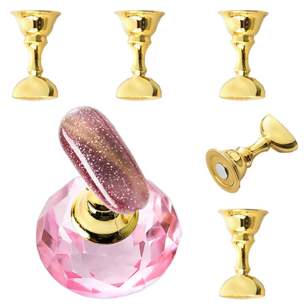 Acrylic Nail Practice Stand Magnetic Lotus Shape Nail Holder Stands Set Reusable Clear Crystal Nail Stand Bases for Beginner Pink
