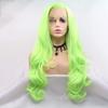 Angle Lucky Green Lace Front Wig Long Body Wavy Neon Green Free Part Wig Heat Resistant Fiber Glueless Daily Wear Wigs for Women 24 Inches view 3