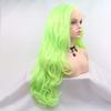 Angle Lucky Green Lace Front Wig Long Body Wavy Neon Green Free Part Wig Heat Resistant Fiber Glueless Daily Wear Wigs for Women 24 Inches view 4