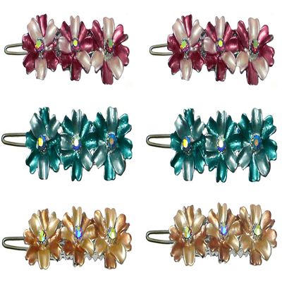 JCGY Set of 6 RibbonBow Snap Clip Barrettes for Thin Hair Women Young Girls 2 Each 3 Colors U86175-1936-6