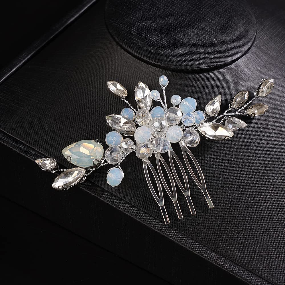 JWICOS Crystal Bride Wedding Hair Comb Silver Bridal Headpieces Beads Wedding Hair Accessories Side Combs for Women and Girls