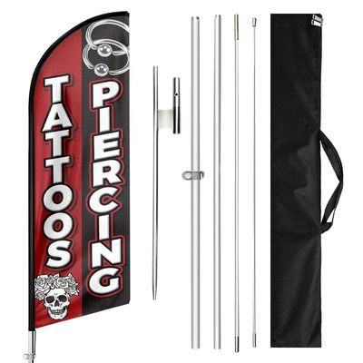 QSUM Tattoos and Piercing Themed Feather Flag, 11FT Tattoos and Piercing Advertising Swooper Flag, Vivid Color and Fade Proof Tattoos and Piercing Signs for Businesses (Flagpole Not Included)