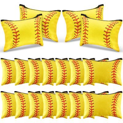 18 Pcs Softball Makeup Bag Softball Cosmetic Bag Softball Gifts for Girls Team Player Portable Travel Bags for Women Canvas Softball Goodie Bags Toiletry Softball Accessories Organizer Case Pouch