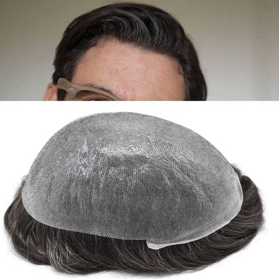 Ultra Thin Skin Mens Toupee Invisible PU Transparent Thin Skin V-looped Hair Units for Men Non Surgical Hair Replacement System for Men Natural Looking Thin Skin Soft Hand Tied European Human Hair Weave Unit for Balding Men (8x10 0.06mm-0.08, #210 2#