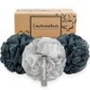 myHomeBody Large 70g Loofah Sponge, Body Scrubber, Bath Sponge, Loofah for Women, Men, Exfoliating Sponge Shower Pouf with Activated Charcoal - 3 Pack, 2 Midnight Blue + 1 Fog Gray view 1